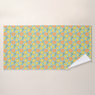 Lemon yellow orange Pattern blue name Badhandtuch Set