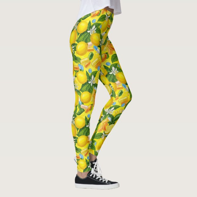 Lemon Yellow & Pills Muster für die Gesundheitsfür Leggings (Rechts)