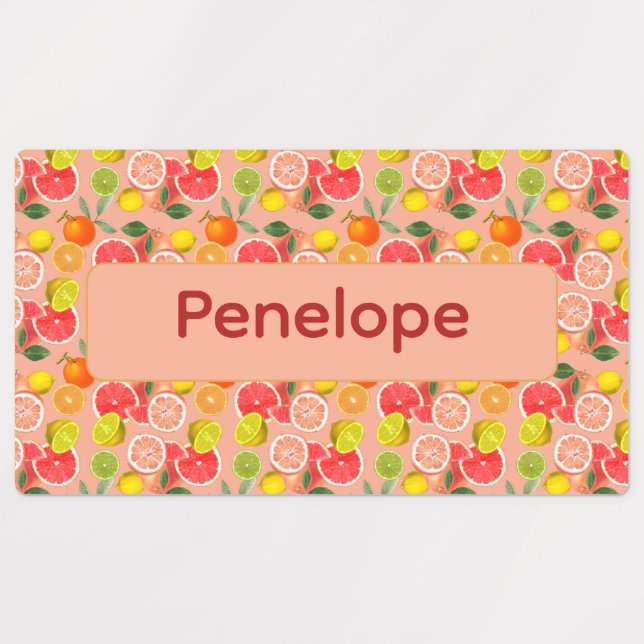 Lemon yellow pink pattern Labels with name Etiketten (Design 1)