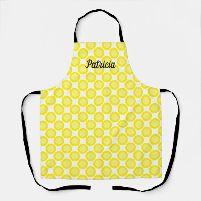 Lemon Yellow Polka Dots Individuelle Name Farbenfr Schürze (Vorderseite)