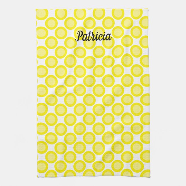Lemon Yellow Polka Dots Individuelle Name Sommerfa Geschirrtuch (Vertikal)