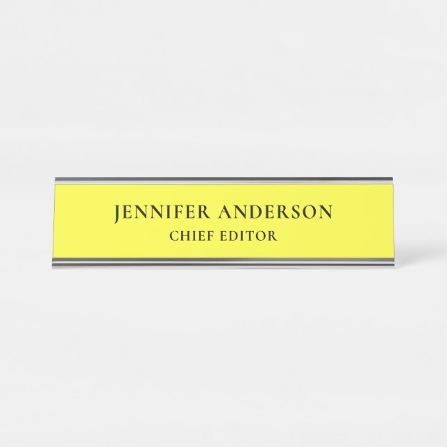 Lemon Yellow Professional Modern Plain Minimalist Schreibtischnamensplakette (Vorderseite )