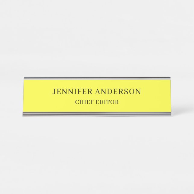 Lemon Yellow Professional Modern Plain Minimalist Schreibtischnamensplakette (Vorderseite )