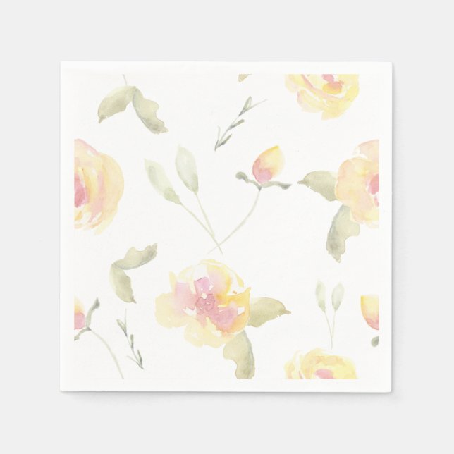 Lemon Yellow Watercolor-Blume Serviette (Vorderseite)