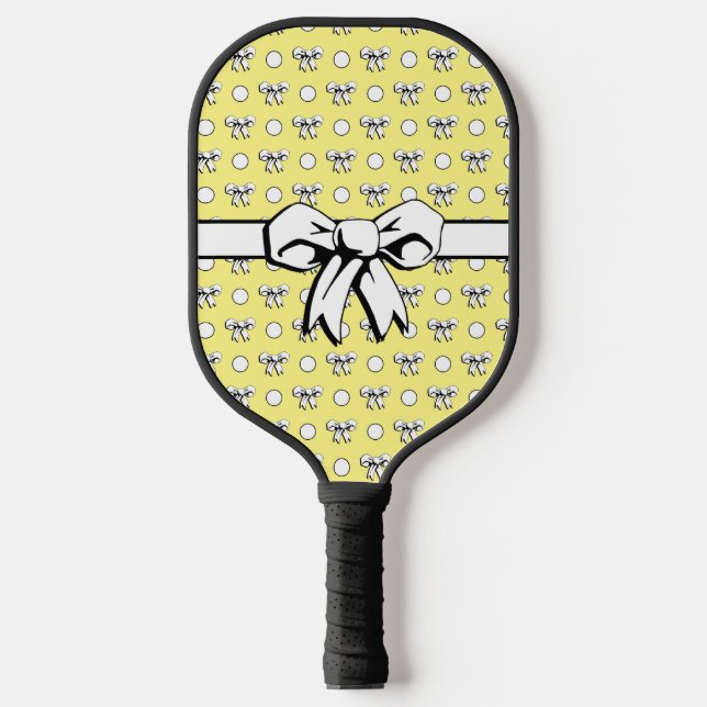 Lemon Yellow White Polka Dots Bows Pickleball Schläger (Vorderseite)