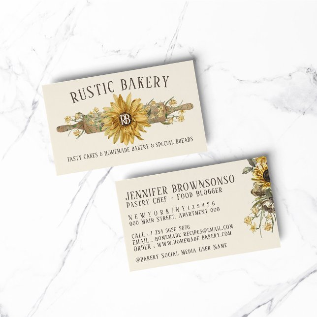 Lemon Yellow Wood Rolling Button Sonnenblumen Bäck Visitenkarte (Lemon Yellow Wood Rolling Pin Sunflower Bakery Business Card)