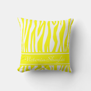 Lemon Yellow Zebra Print mit eigenem Text Kissen