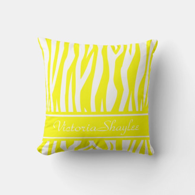 Lemon Yellow Zebra Print mit eigenem Text Kissen (Vorderseite)