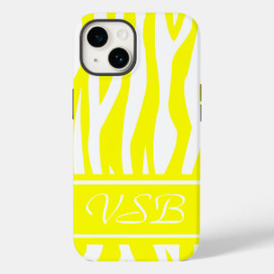 Lemon Yellow Zebra Print mit Monogramm Case-Mate iPhone 14 Hülle
