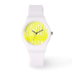 Lemon Zebra Print mit benutzerdefiniertem Text Armbanduhr