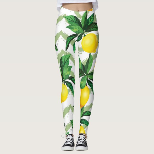 Lemon Zickzack: Vintages handgezeichnet Muster. Leggings (Vorderseite)