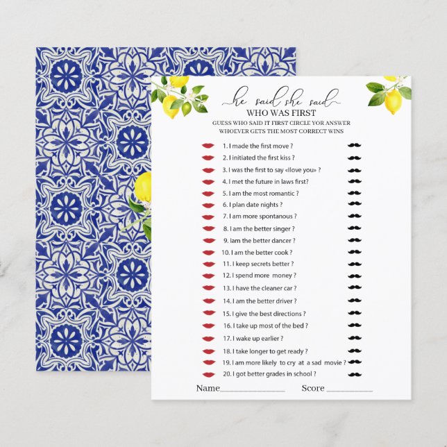 Lemon Zweig und blaues Mosaik Er sagte, sie sagte  (Vorne/Hinten)