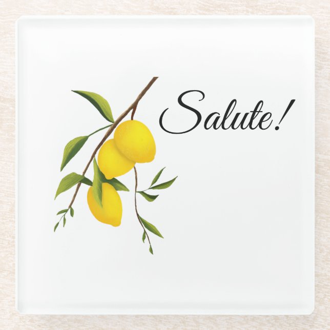 Lemon Zweigdesign mit Salute! Glasuntersetzer (Vorderseite)
