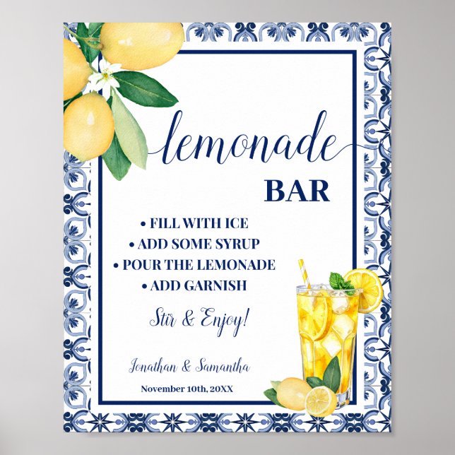 Lemonade Bar Blue Mediterranean Lemons Sign Poster (Vorne)