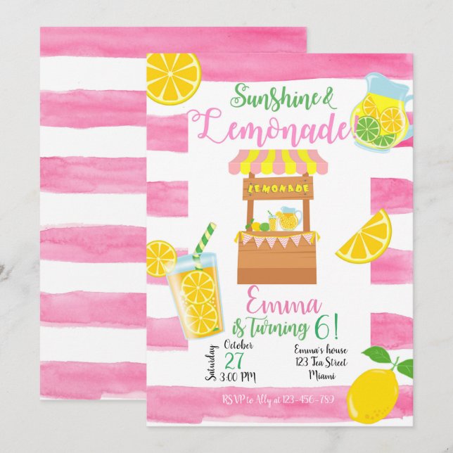 Lemonade Birthday Invitation, Lemonade Invitation, Einladung (Vorne/Hinten)