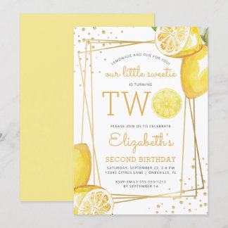 Lemonade Citrus Watercolor 2. Geburtstag Party Einladung