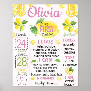 Lemonade First Birthday Meilenstein Poster