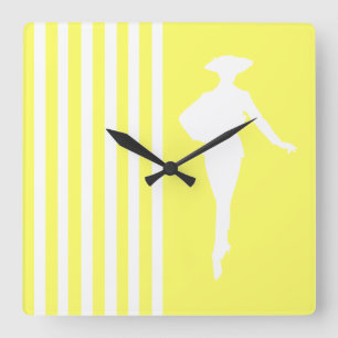 Lemonade Modern Stripes with Fashion Silhouette Quadratische Wanduhr