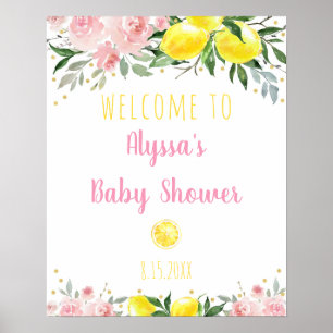 Lemonade Pink Floral Baby Dusche Willkommen Poster