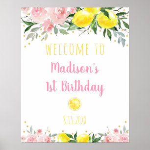 Lemonade Pink Floral Geburtstag Willkommen Poster