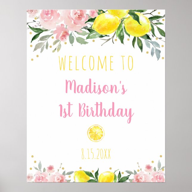 Lemonade Pink Floral Geburtstag Willkommen Poster (Vorne)