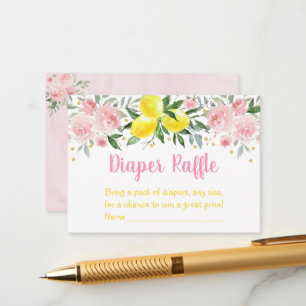 Lemonade Pink Gold Floral Baby Diaper Raffel Begleitkarte