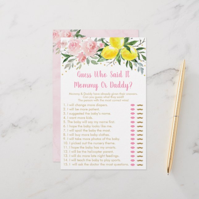 Lemonade Pink Gold Floral Guess, die sagte, es Spi (Vorderseite/Rückseite Beispiel)