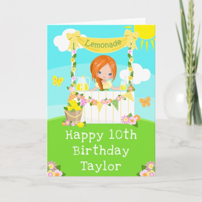 Lemonade Red Hair Girl Happy Birthday Karte (Vorderseite)