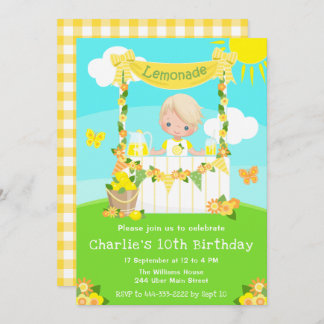 Lemonade Stand Birthday Blonde Hair Boy Einladung