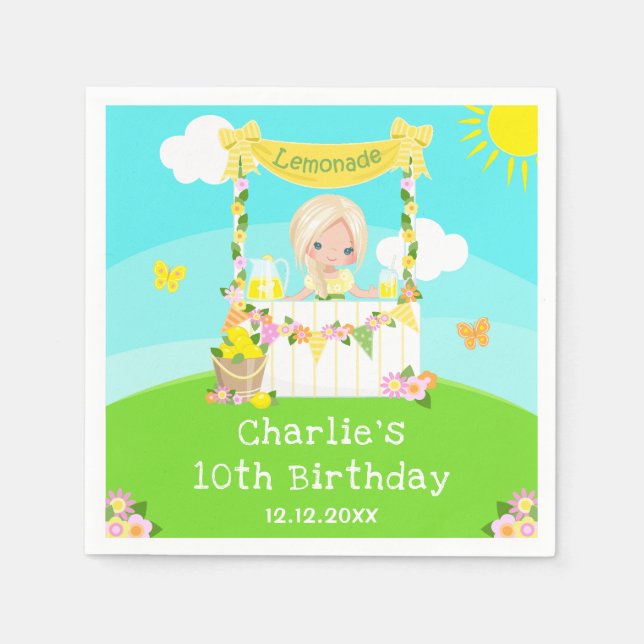 Lemonade Stand Birthday Blonde Hair Girl Serviette (Vorderseite)
