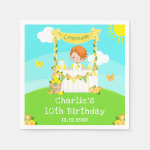 Lemonade Stand Birthday Red Hair Boy Serviette
