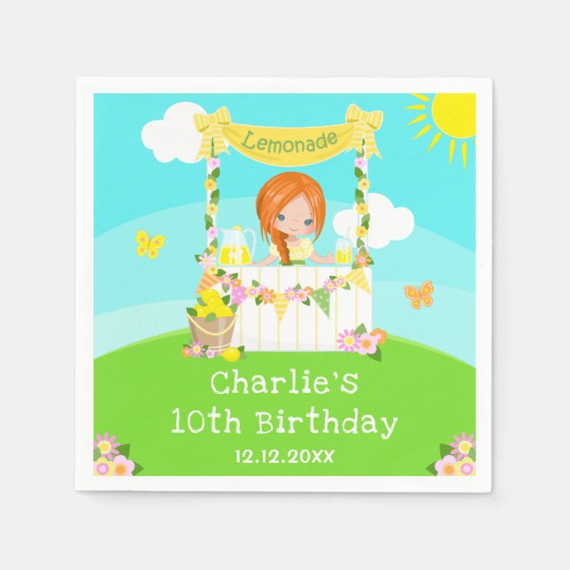Lemonade Stand Birthday Red Hair Girl Serviette (Vorderseite)