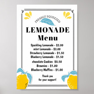 Lemonade Stand Menu Poster