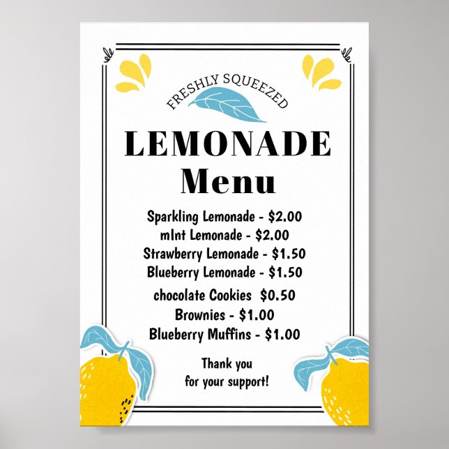 Lemonade Stand Menu Poster (Vorne)