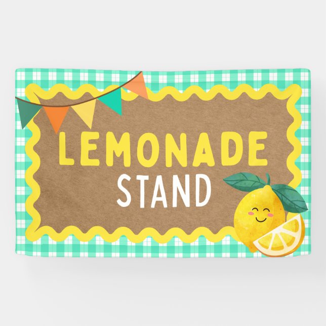 Lemonade Stand Signs für Kids Booth Gingham Lemons Banner (Horizontal)