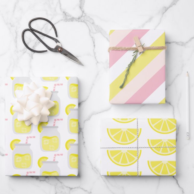 Lemonade Stripes Lemon Geschenkblätter Geschenkpapier Set (Vorderseite)