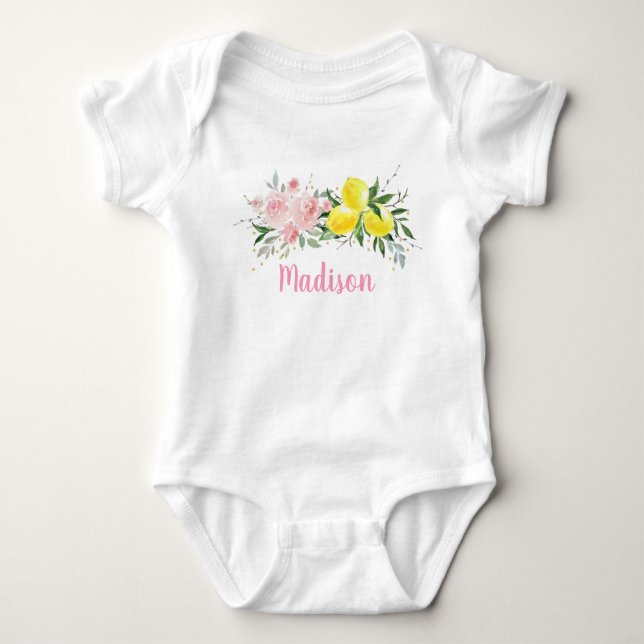 Lemonade Sunshine Pink Floral Geburtstag Baby Strampler (Vorderseite)