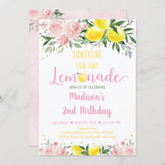 Lemonade Sunshine Pink Gold Floral Geburtstag Einladung