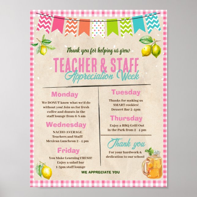 Lemonade Themed Teacher Wertungswoche Poster (Vorne)