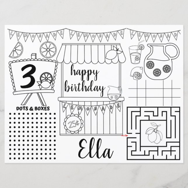 Lemonade-Tischsets, rosafarbene Limonade (Vorderseite)