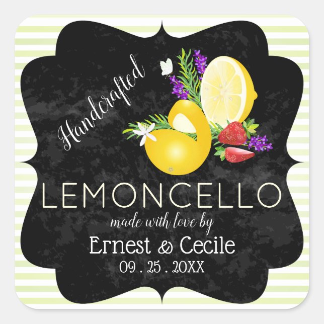 Lemoncello Chalkboard Look Wedding Quadratischer Aufkleber (Vorderseite)