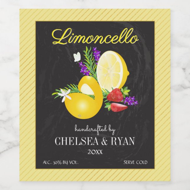 Lemoncello Chalkboard Look Wedding Weinetikett (Einzelnes Label)