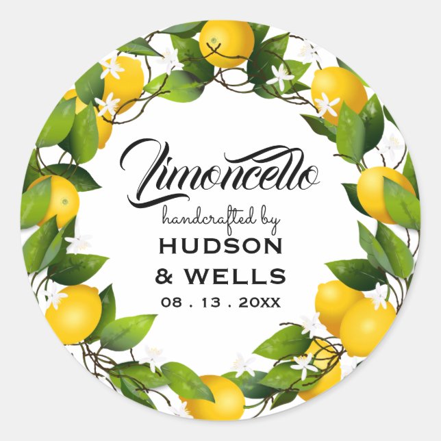 Lemoncello Lemon Wreath Fruit Wedding Runder Aufkleber (Vorderseite)