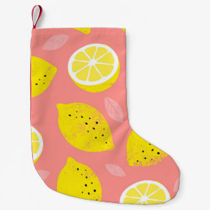 Lemondruck, glänzend nahtloses Sommermuster. Kleiner Weihnachtsstrumpf