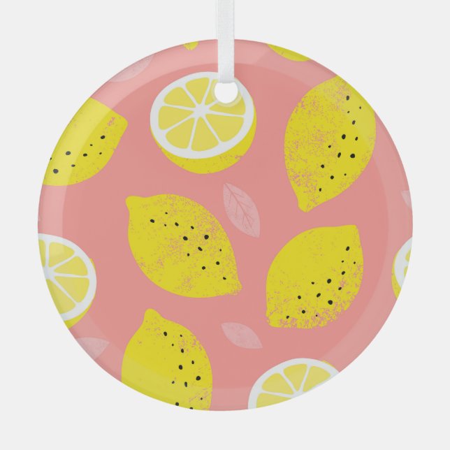 Lemondruck, glänzend nahtloses Sommermuster. Ornament Aus Glas (Vorderseite)