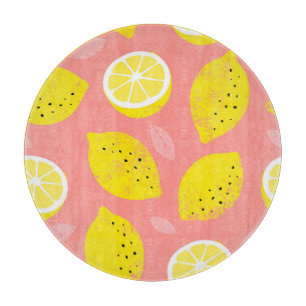 Lemondruck, glänzend nahtloses Sommermuster. Schneidebrett
