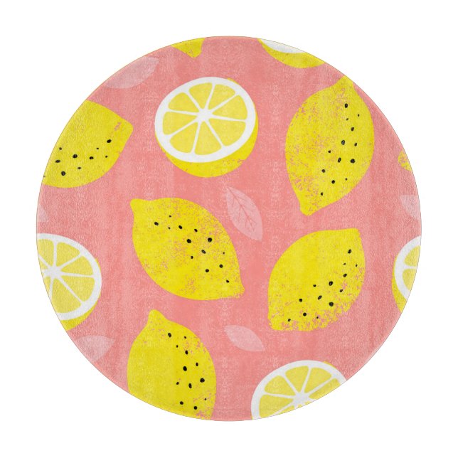 Lemondruck, glänzend nahtloses Sommermuster. Schneidebrett (Vorderseite)