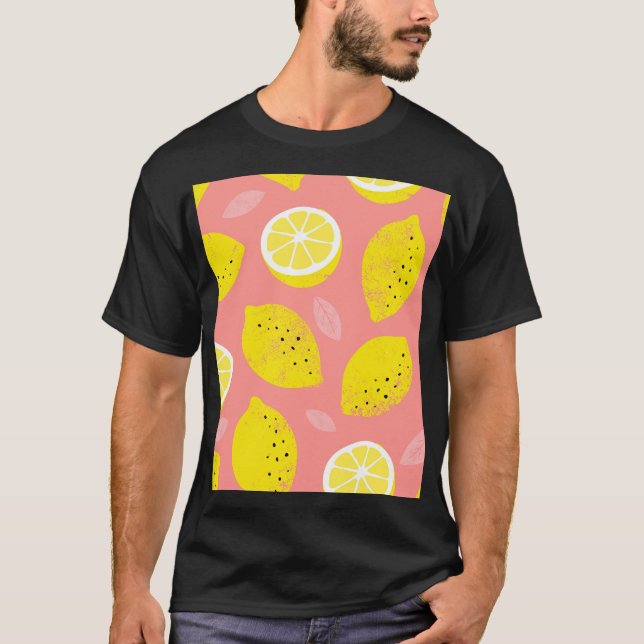 Lemondruck, glänzend nahtloses Sommermuster. T-Shirt (Vorderseite)