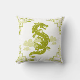 Lemongrass Green Chinoiserie Dragon and Clouds Kissen