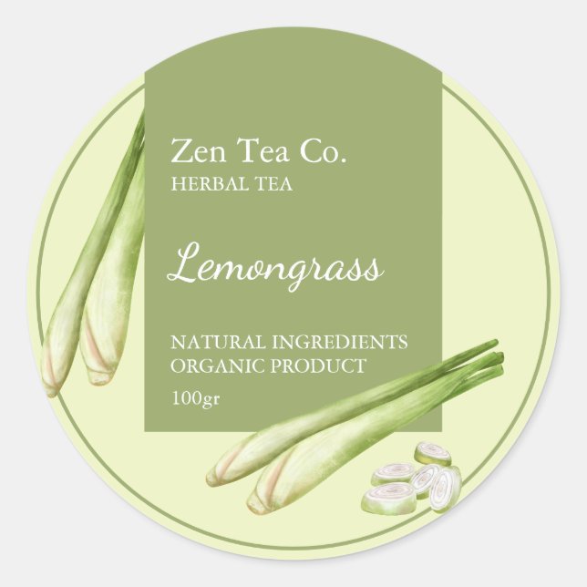 Lemongrass Herbal Tee Business Label Runder Aufkleber (Vorderseite)